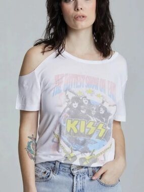 NWT Project Karma Kiss  White Cold-Shoulder Graphic Tee 
Sizes S and L